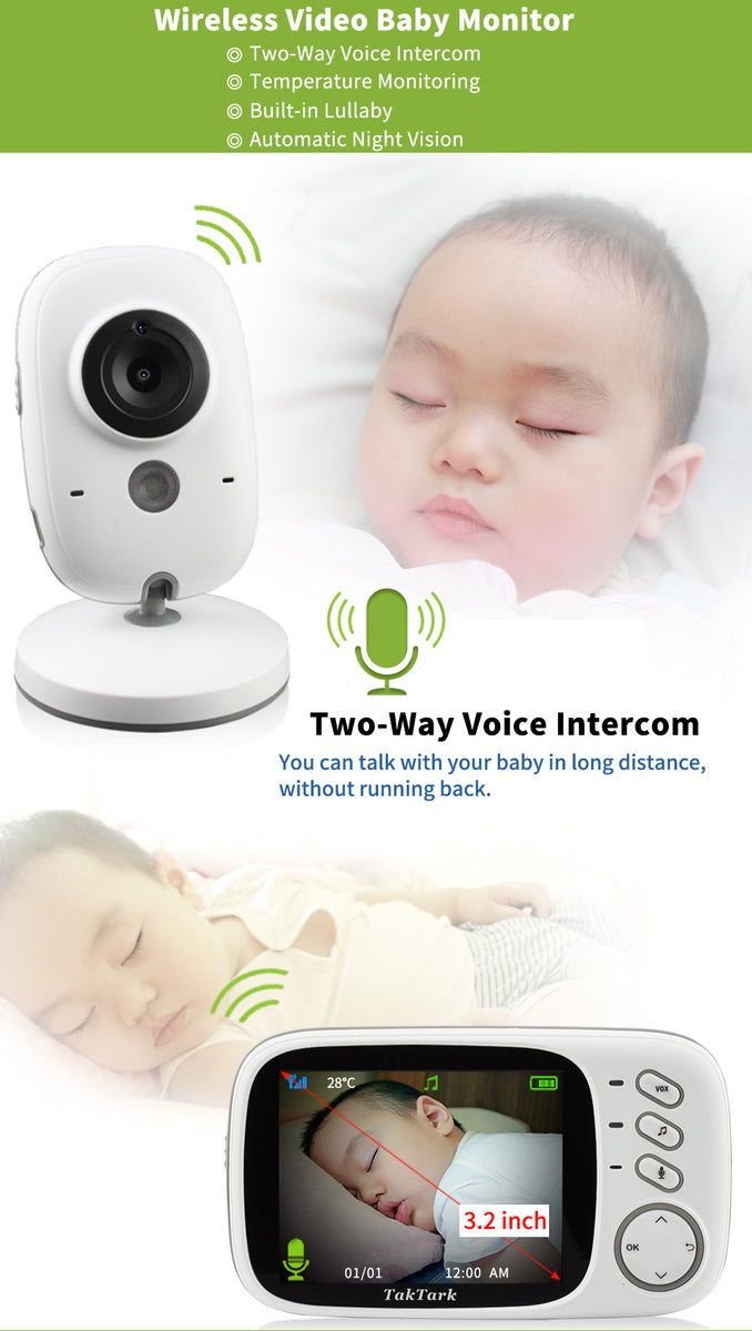 Video Baby Monitor with Camera and Audio, 3.2inch LCD Display, Infrared Night Vision, Two-Way Audio and Room Temperature Monitoring,Lullaby,Sound